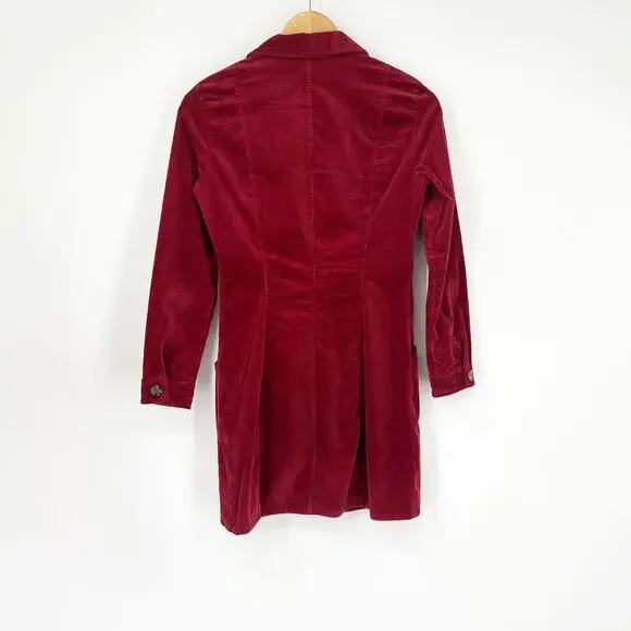 Zara Corduroy Button Down Long Sleeve Shirt Dress Red Blogger Fave Size Small - Picture 2 of 9